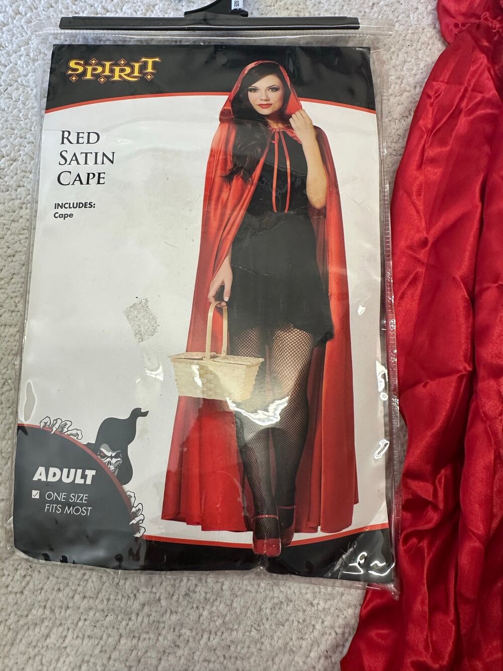Spirit Halloween Adult Red Satin Hooded Cape One Size